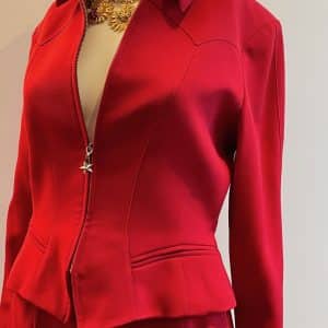 thierry mugler vintage asymmetric red suit skirt & jacket c.1990s