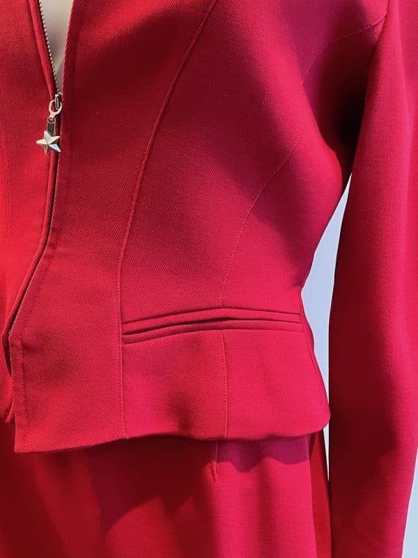 thierry mugler vintage asymmetric red suit skirt & jacket c.1990s
