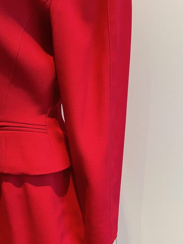 thierry mugler vintage asymmetric red suit skirt & jacket c.1990s