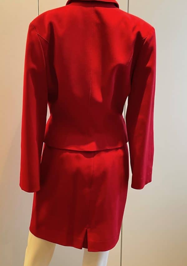 thierry mugler vintage asymmetric red suit skirt & jacket c.1990s
