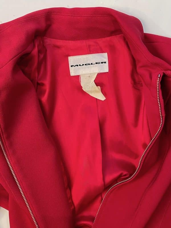 thierry mugler vintage asymmetric red suit skirt & jacket c.1990s