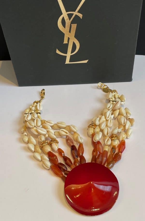 yves saint laurent rive gauche vintage multi strand shells pendant necklace c.1990s