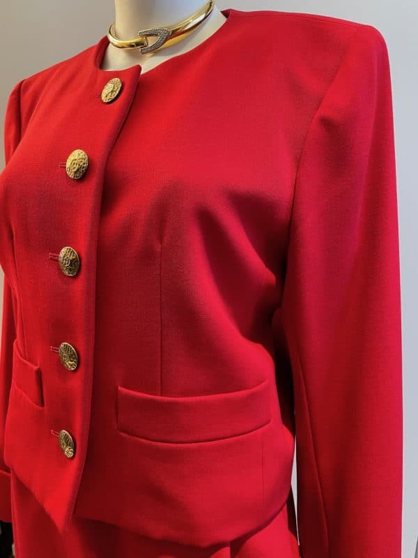 yves saint laurent rive gauche vintage red jewel suit jacket skirt c1980s