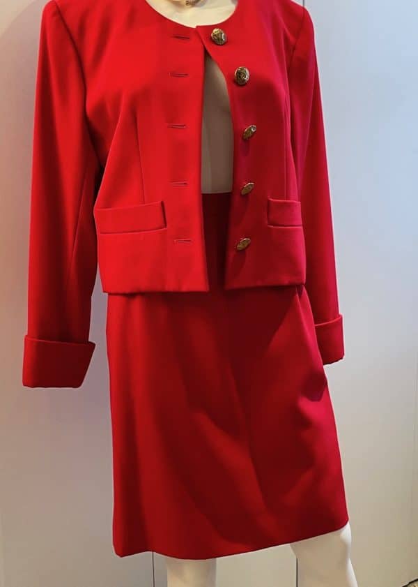 yves saint laurent rive gauche vintage red jewel suit jacket skirt c1980s