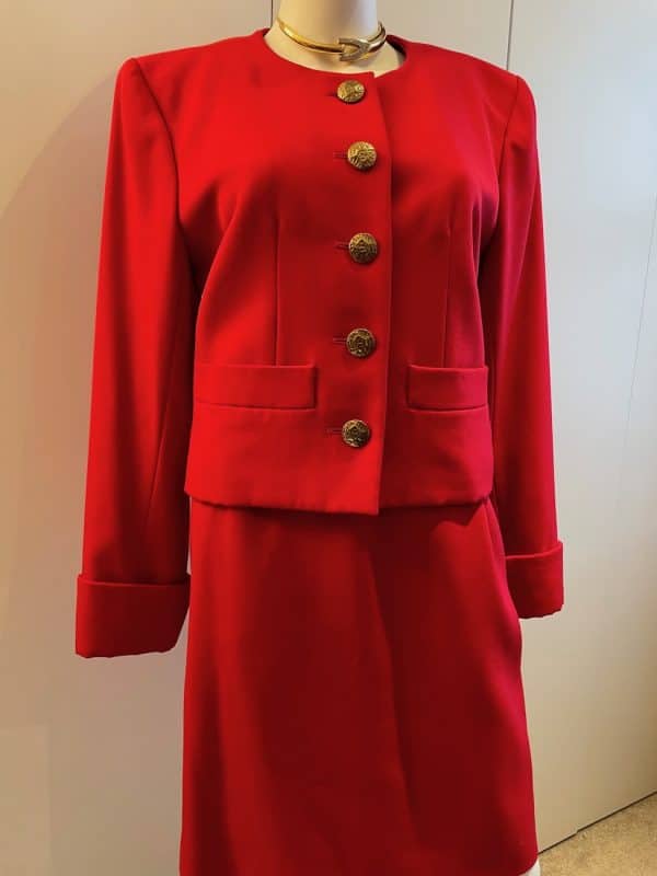 yves saint laurent rive gauche vintage red jewel suit jacket skirt c1980s