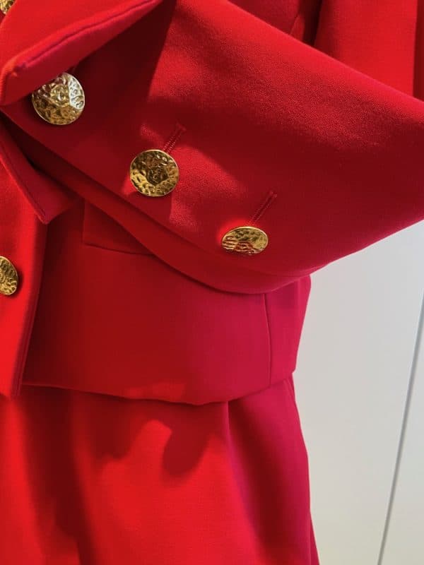 yves saint laurent rive gauche vintage red jewel suit jacket skirt c1980s