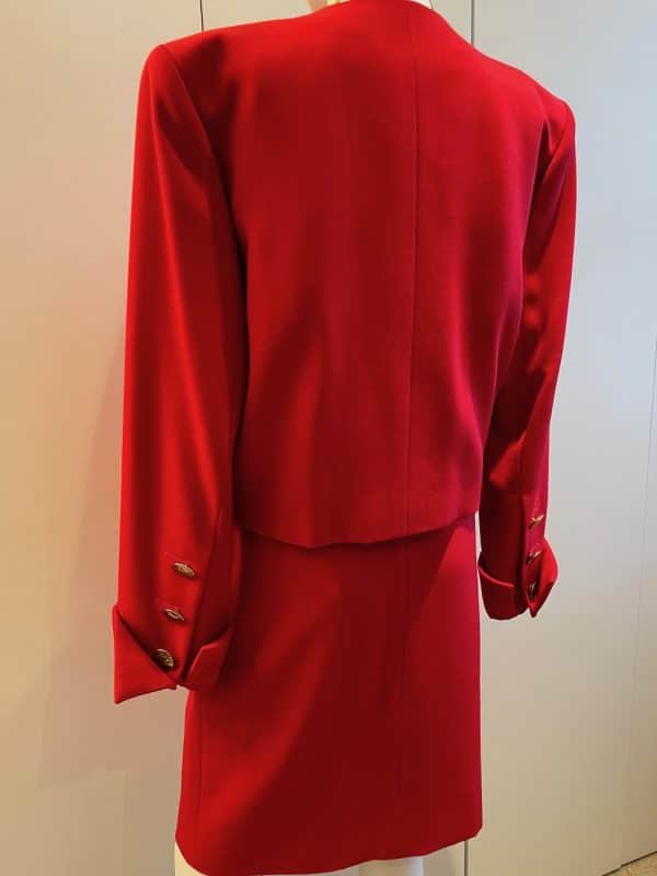 yves saint laurent rive gauche vintage red jewel suit jacket skirt c1980s