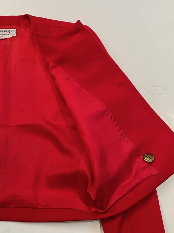 yves saint laurent rive gauche vintage red jewel suit jacket skirt c1980s