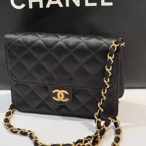 chanel vintage satin black mini square flap bag 24k gold c.1989