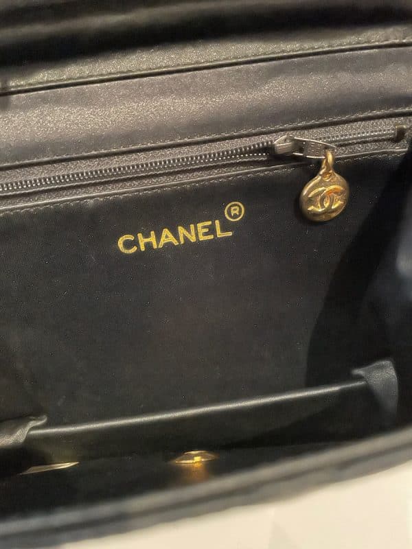 chanel vintage satin black mini square flap bag 24k gold c.1989