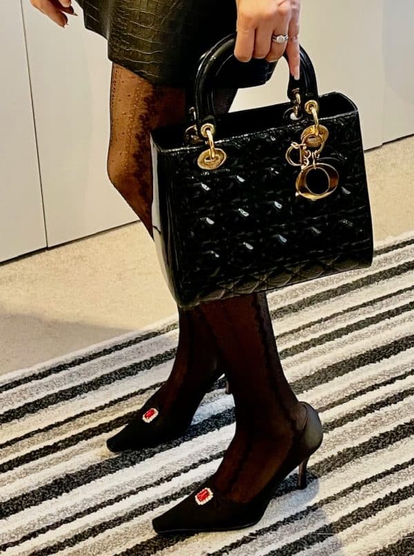 christian dior medium lady dior bag black patent cannage calfskin w/box