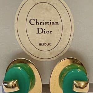 christian dior vintage art deco oval gold & green earrings 1971