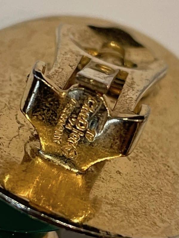 christian dior vintage art deco oval gold & green earrings 1971