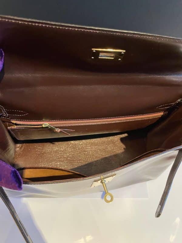 hermÈs 1959 iconic vintage kelly 32 box calf leather retourné havana brown ghw
