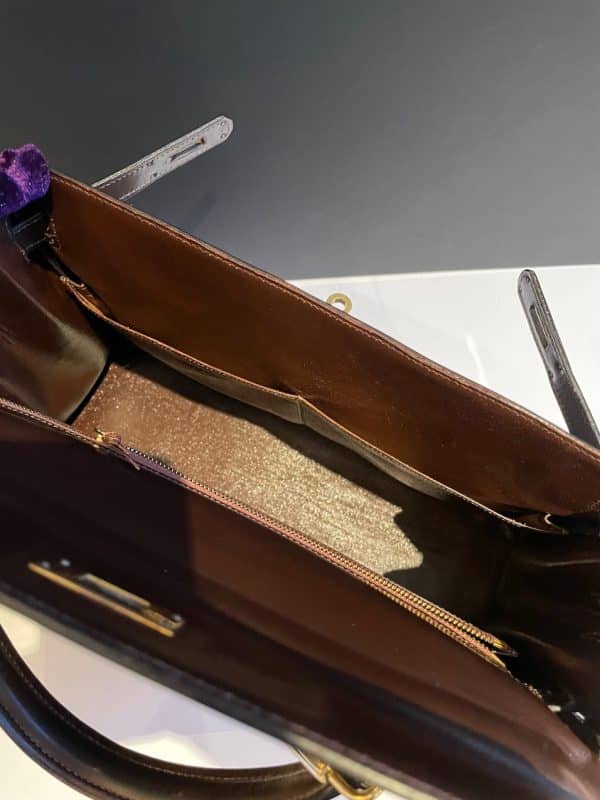 hermÈs 1959 iconic vintage kelly 32 box calf leather retourné havana brown ghw