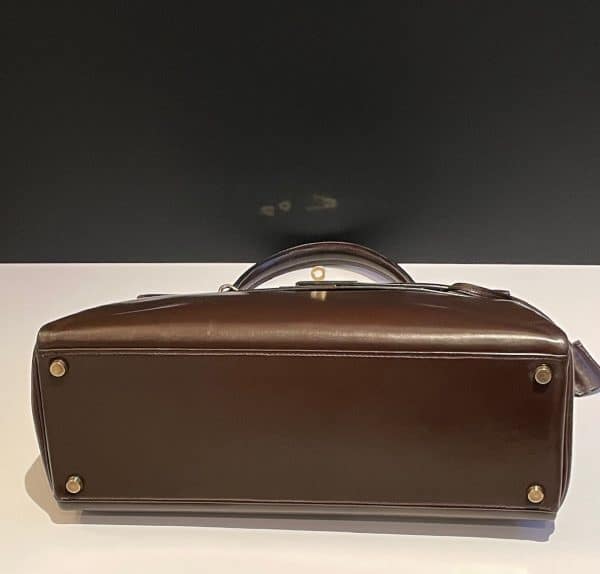 hermÈs 1959 iconic vintage kelly 32 box calf leather retourné havana brown ghw