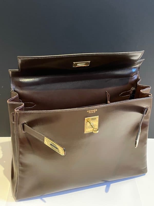 hermÈs 1959 iconic vintage kelly 32 box calf leather retourné havana brown ghw
