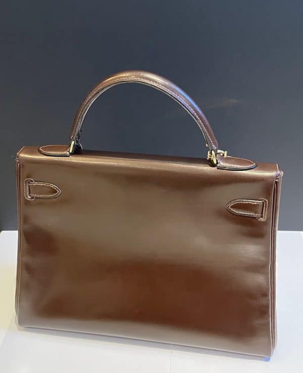 hermÈs 1959 iconic vintage kelly 32 box calf leather retourné havana brown ghw