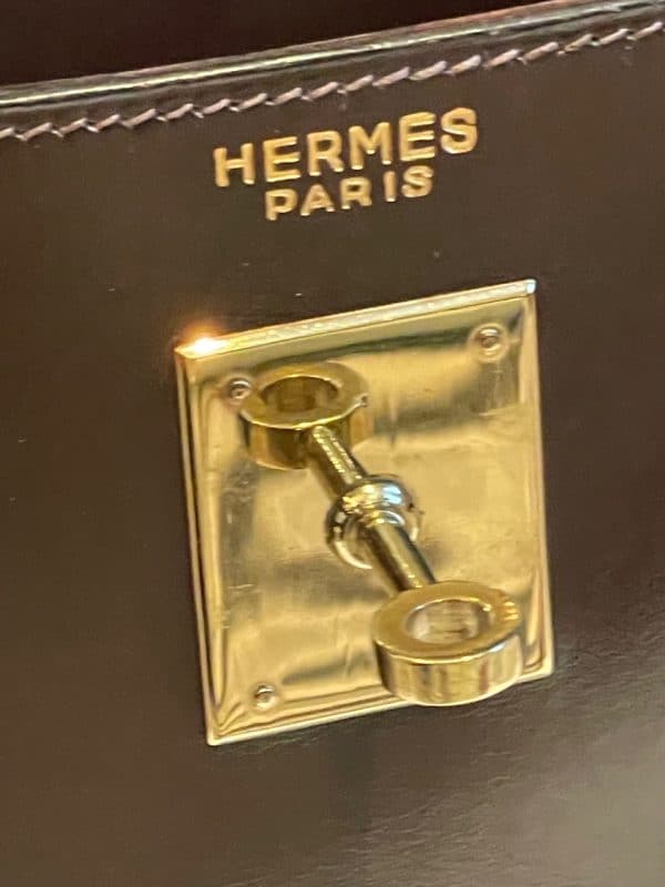 hermÈs 1959 iconic vintage kelly 32 box calf leather retourné havana brown ghw