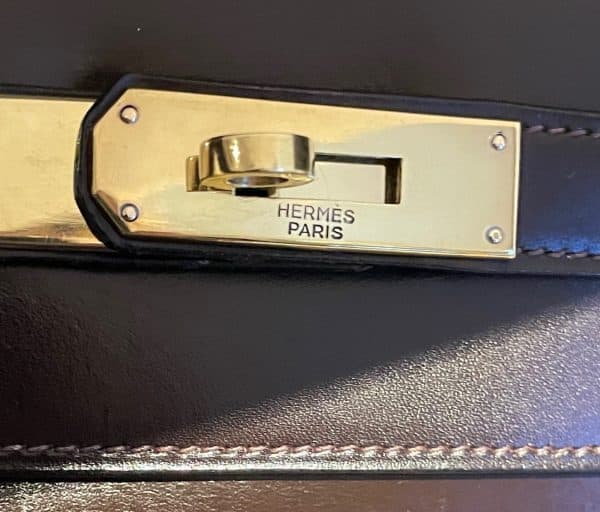 hermÈs 1959 iconic vintage kelly 32 box calf leather retourné havana brown ghw