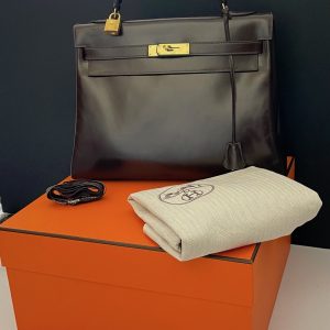 hermÈs 1959 iconic vintage kelly 32 box calf leather retourné havana brown ghw