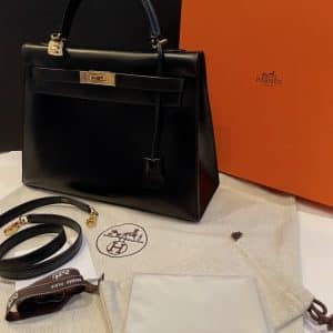 hermÈs kelly black box calf leather kelly 32 ghw 2006 w/box