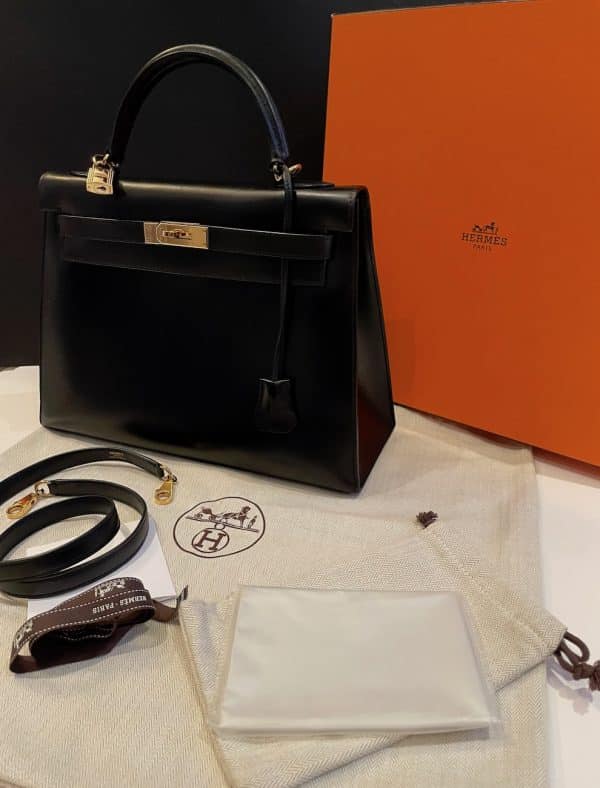hermÈs kelly black box calf leather kelly 32 ghw 2006 w/box