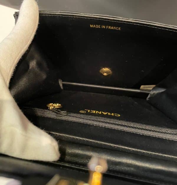 chanel vintage satin black mini square flap bag 24k gold c.1989