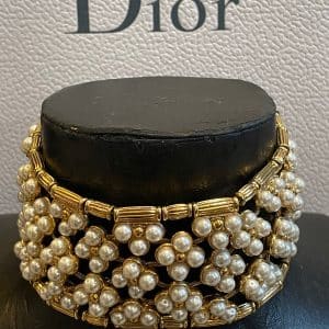 christian dior vintage multi row pearl & gold choker necklace c.1990s