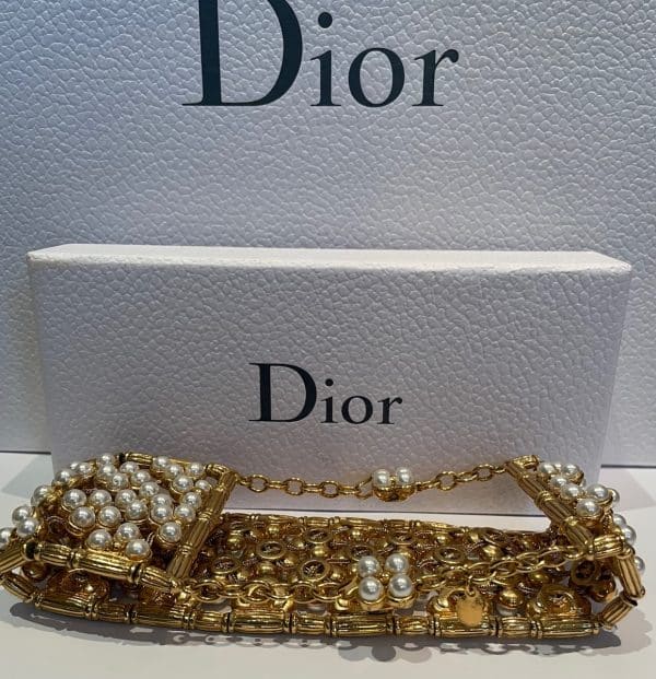 christian dior vintage multi row pearl & gold choker necklace c.1990s