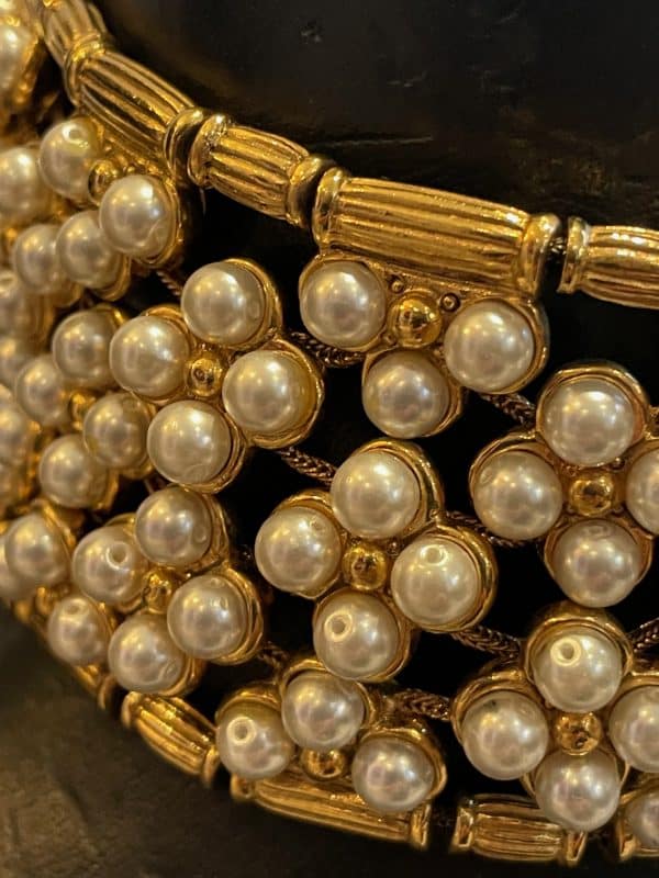 christian dior vintage multi row pearl & gold choker necklace c.1990s