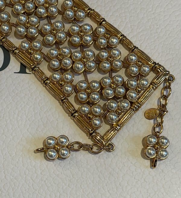 christian dior vintage multi row pearl & gold choker necklace c.1990s