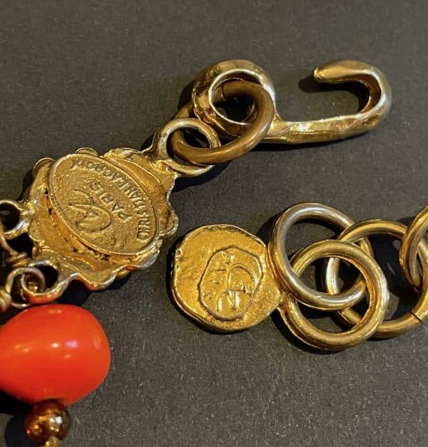 christian lacroix vintage couture orange coral beads heart necklace c.1990s