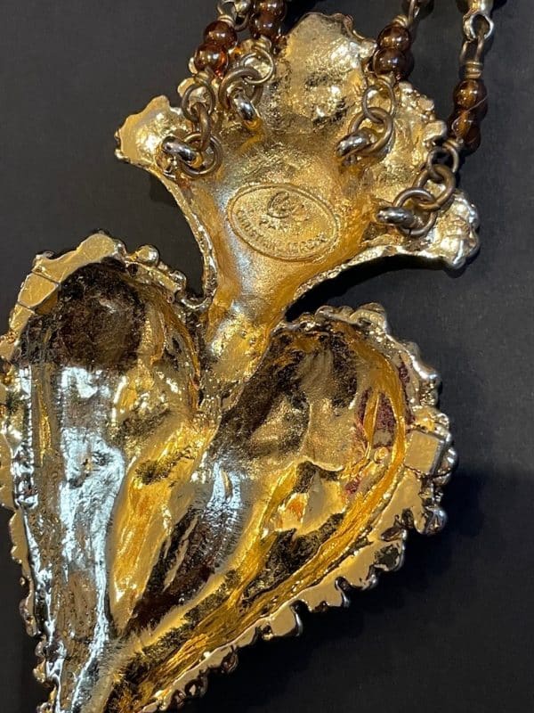 christian lacroix vintage couture orange coral beads heart necklace c.1990s