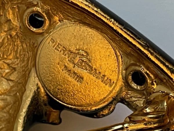 balmain vintage pair of brooches black swallow birds red crystals c.1980s