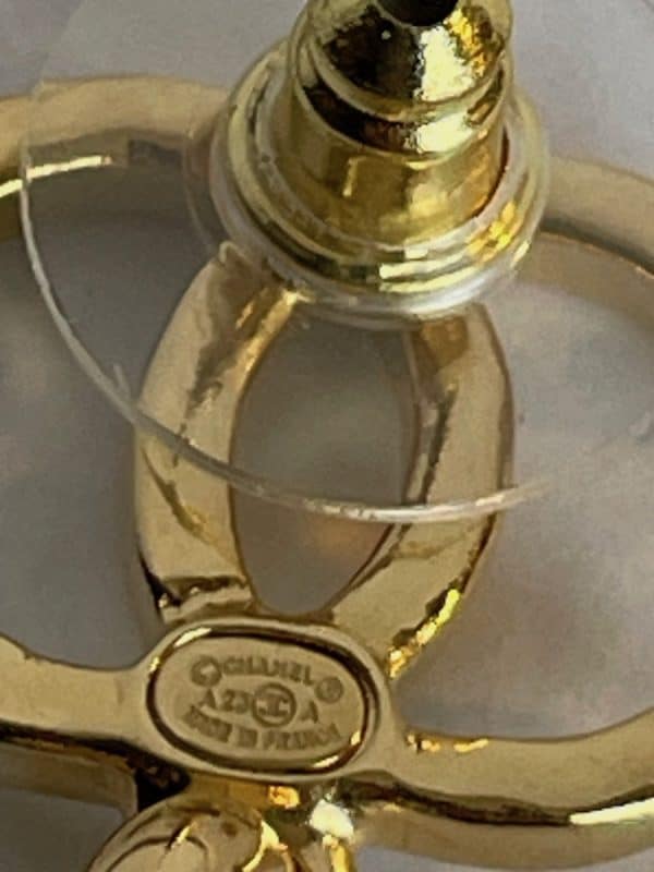 chanel cc logo pearl drop pendant dangle earrings ruby & gold 2023