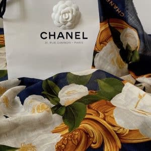 chanel vintage cashmere shawl camellia flowers multi c.1990s