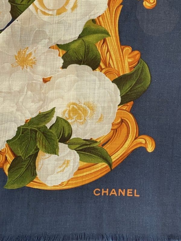 chanel vintage cashmere shawl camellia flowers multi c.1990s