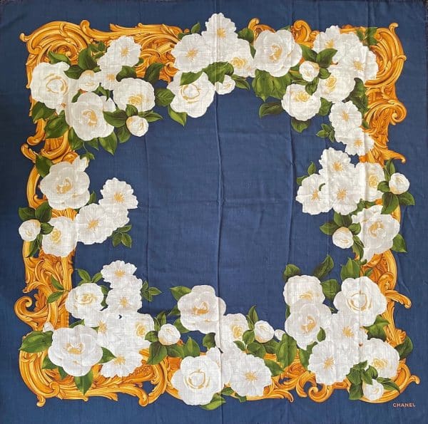 chanel vintage cashmere shawl camellia flowers multi c.1990s