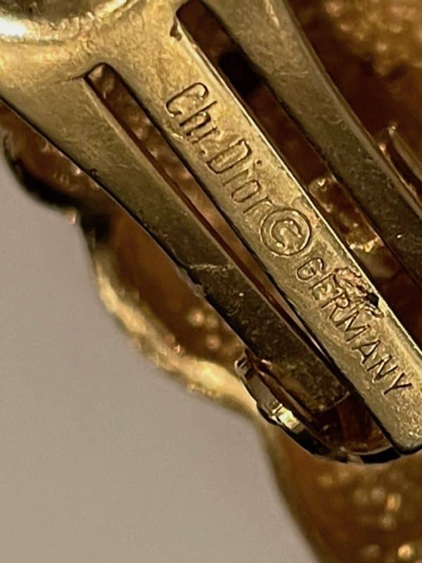 christian dior large vintage hoop earrings gold & crystals c.1980s