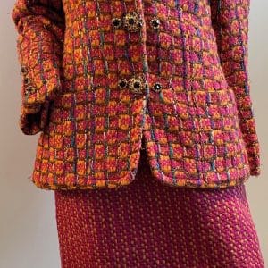 christian lacroix vintage tweed suit jewel buttons multi c.1990s