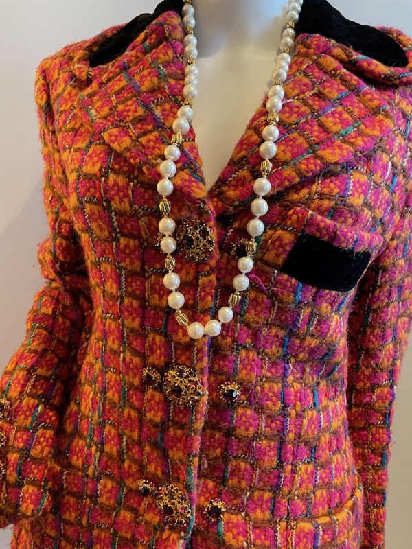 christian lacroix vintage tweed suit jewel buttons multi c.1990s