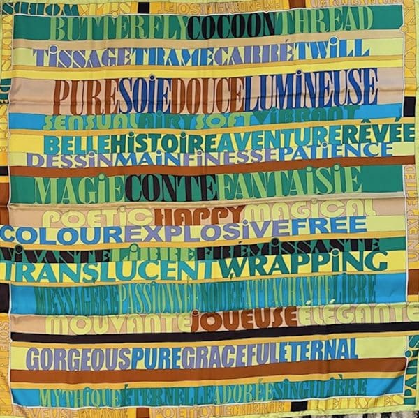 hermÈs silk scarf mots de soie by virginie jamin 2011 w/box