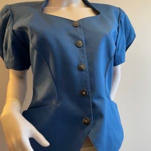 thierry mugler 1990s vintage blue fitted asymmetric jacket
