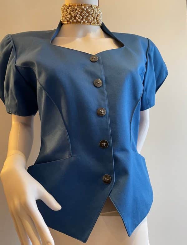 thierry mugler 1990s vintage blue fitted asymmetric jacket