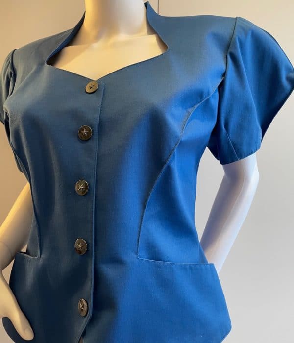 thierry mugler 1990s vintage blue fitted asymmetric jacket