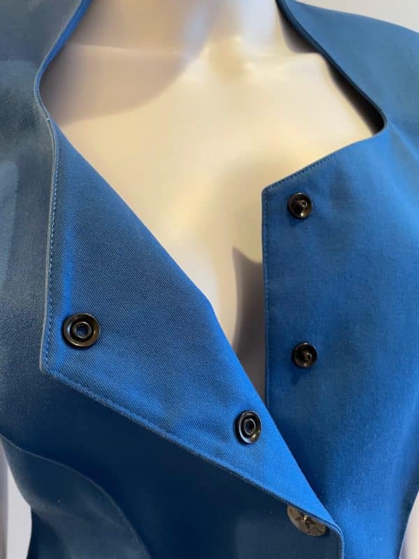 thierry mugler 1990s vintage blue fitted asymmetric jacket
