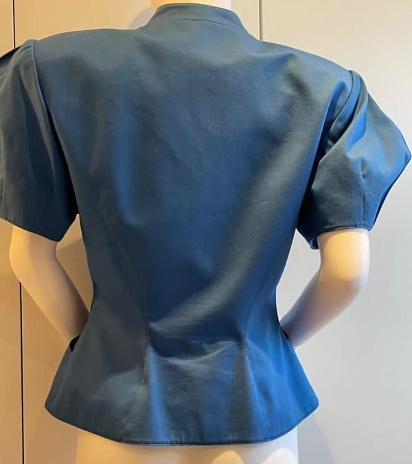 thierry mugler 1990s vintage blue fitted asymmetric jacket