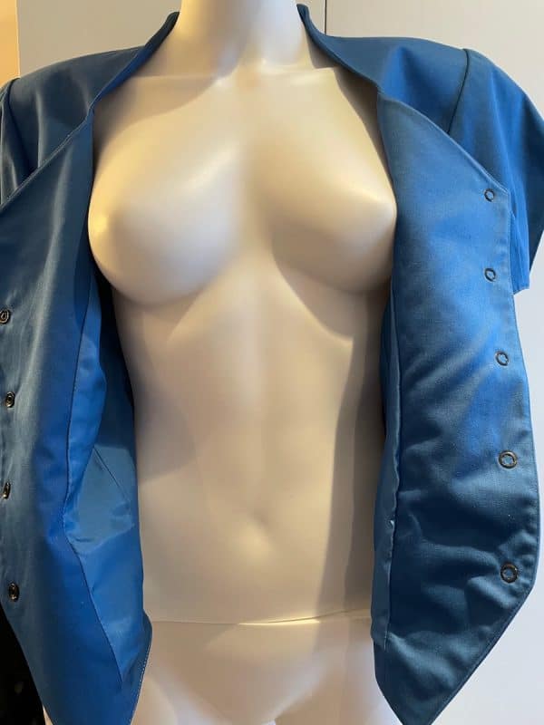 thierry mugler 1990s vintage blue fitted asymmetric jacket