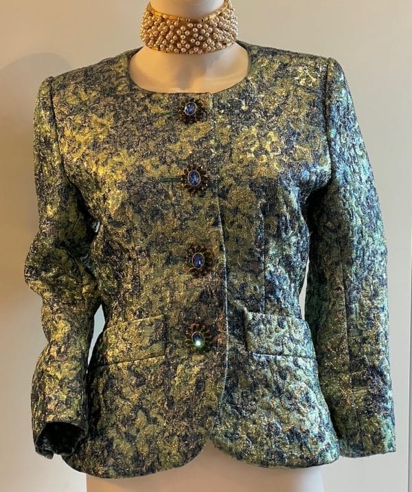yves saint laurent rare runway brocade metallic prints jacket f/w 1989